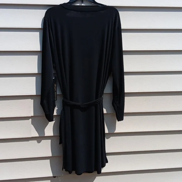 ALWAYS INDIGO Elegant Long Sleeve Black Dress with Waist String- 3X - Picture 3 of 13
